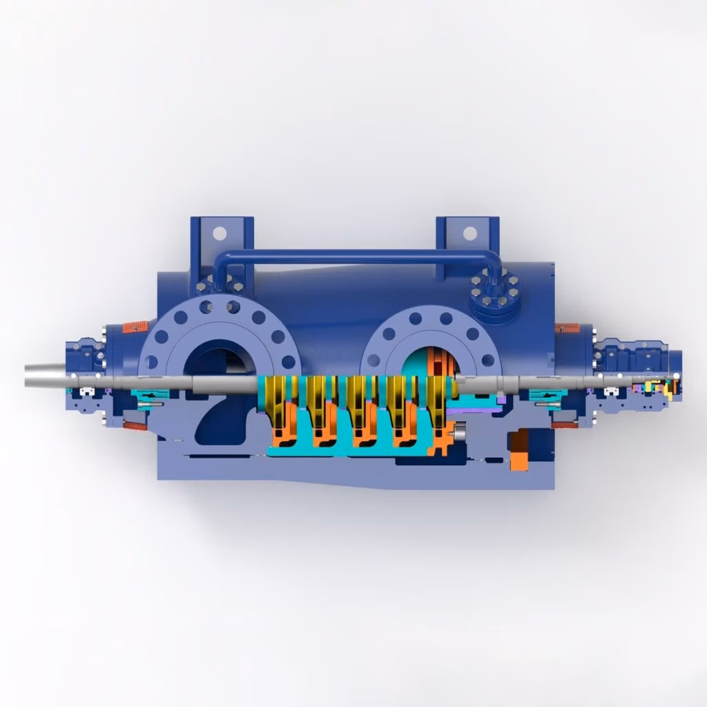 Gabbioneta Pumps® Termomeccanica Pompe AHPB AHPB-D BB5 type API 610 Centrifugal Pump product - side cross-section view